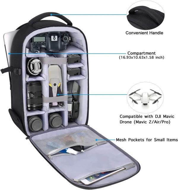 MOSISO Camera Backpack, DSLR/SLR/Mirrorless Photography Camera Bag 15-16 inch Waterproof Hardshell Case with Tripod Holder&Laptop Compartment Compatible with Canon/Nikon/Sony, Black - Image 2