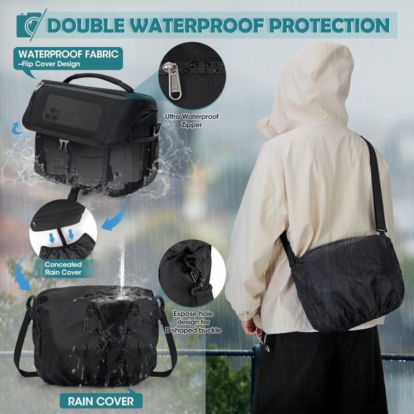 RAINSMORE Camera Bag, DSLR/SLR/Mirrorless Camera Case with Tripod Holder Waterproof Camera Sling Bag Crossbody Camera Bags for Photographers with Rain Cover for Canon/Nikon/Sony/Fuji, Black - Image 5